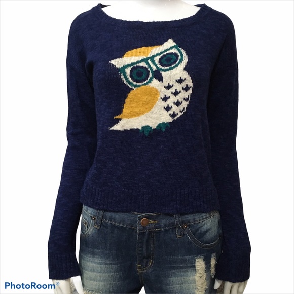 Red Camel Sweaters - Red Camel Owl With Glasses Navy Sweater Medium